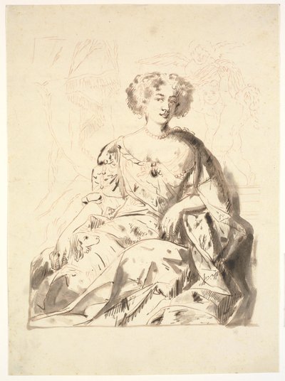 Retrato de una dama, sentada, medio cuerpo de Ubekendt