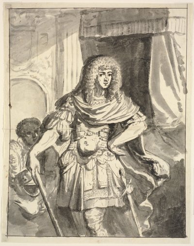 Retrato de un general. De rodillas. En el fondo un sirviente de Ubekendt