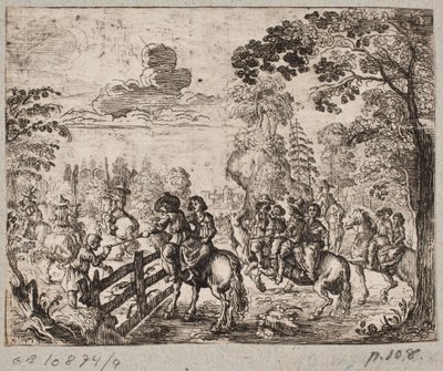 Escena de bosque con jinetes de Ubekendt