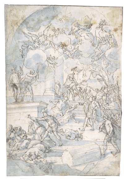 Jehu y sus Hombres Matando a los Adoradores de Baal de Ubekendt Francesco Solimenas skole