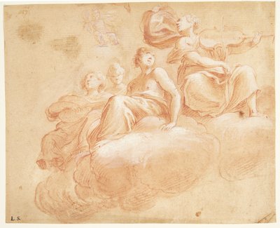 Figuras sentadas en nubes. Boceto para alegoría (?) de Ubekendt Ubekendt