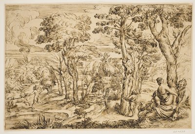 Paisaje con ninfas y sátiros de Ubekendt Ubekendt