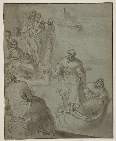 Santo monástico predicando desde un bote de Ubekendt Ubekendt