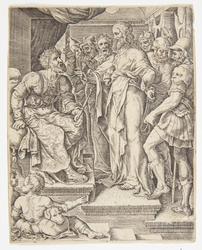 Cristo ante Herodes de Ubekendt efter Dirck Volckertsz. Coornhert efter Maarten van Heemskerck