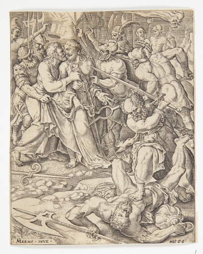 La traición de Cristo de Ubekendt efter Dirck Volckertsz. Coornhert efter Maarten van Heemskerck
