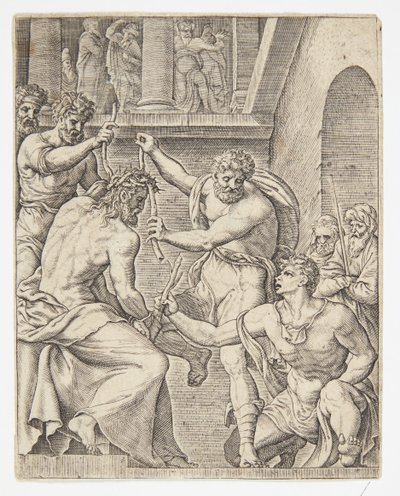 La Coronación de Espinas de Ubekendt efter Dirck Volckertsz. Coornhert efter Maarten van Heemskerck