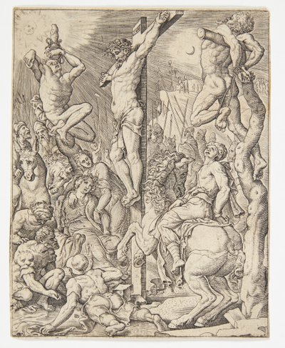 La muerte de Cristo en la cruz de Ubekendt efter Dirck Volckertsz. Coornhert efter Maarten van Heemskerck