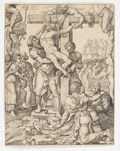 El descenso de la cruz de Ubekendt efter Dirck Volckertsz. Coornhert efter Maarten van Heemskerck