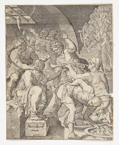 La burla de Cristo de Ubekendt efter Dirck Volckertsz. Coornhert efter Maarten van Heemskerck