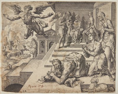 La partida del ángel de Ubekendt efter Maarten van Heemskerck