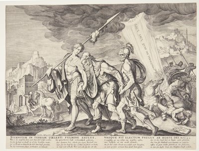 El ciego Saúl llevado a Damasco de Ubekendt efter Philips Galle efter forlæg af Maarten van Heemskerck