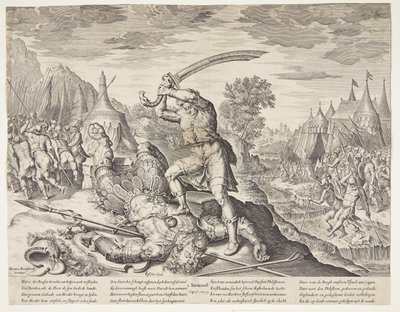 David cortando la cabeza de Goliat de Ubekendt efter ubekendt efter Maarten van Heemskerck