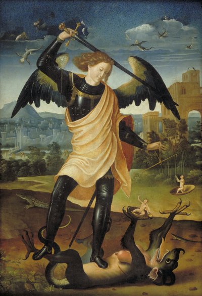 El Arcángel Miguel con el dragón de Ubekendt spansk 1500 tallet