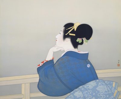 Una mujer espera la salida de la luna de Uemura Shoen