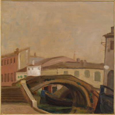 Casas y un puente en Chioggia (pintura al óleo sobre lienzo) de Ugo Martelli