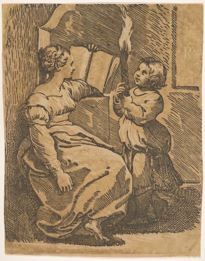 Una Sibila leyendo hacia la derecha, ca. 1517-18 de Ugo da Carpi