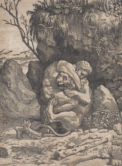 Hércules y el león de Nemea, ca. 1517-18 de Ugo da Carpi