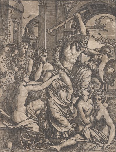 Hércules persiguiendo a la avaricia del templo de las musas, ca. 1520-27 de Ugo da Carpi