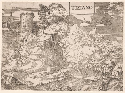 paisaje con un pastor de Ugo da Carpi