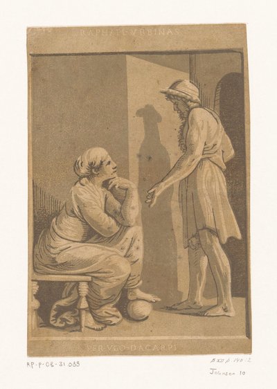 Hombre de pie y mujer sentada Artista Raphael y su amante de Ugo da Carpi