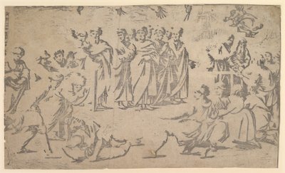 La muerte de Ananías rodeado de Apóstoles, 1518 de Ugo da Carpi