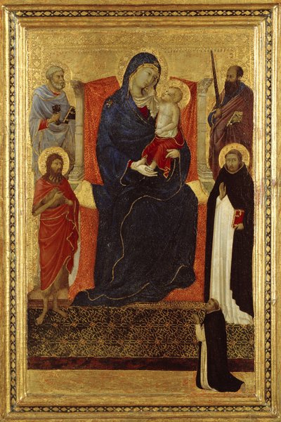 Virgen y niño entronizados con los santos Pedro, Pablo, Juan Bautista, Domingo y un donante, 1325-35 de Ugolino di Nerio