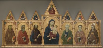Virgen y Niño con los santos Francisco, Andrés, Pablo, Pedro, Esteban y Luis de Tolosa, c.1317-21 de Ugolino di Nerio