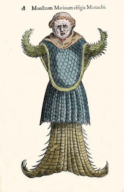 El monje marino, pez imaginario y monstruo marino por Ulisse Aldrovandi (1522-1605), "Monstrorum Historiae", Bolonia 1642 de Ulisse Aldrovandi