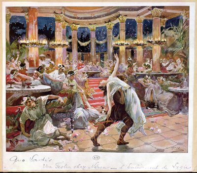 Un banquete en el palacio de Nerón, ilustración de 