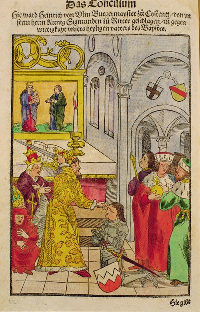 Enrique de Ulm es nombrado caballero por el Emperador en el Concilio de Constanza, de 