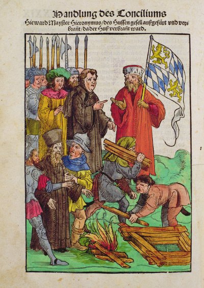 La ejecución de Jan Hus o uno de sus sacerdotes en el Concilio de Constanza, de 
