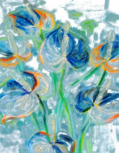 Flores azules de estilo pictórico de Uma Gokhale