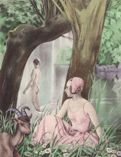 Ilustración de Brunelleschi para Contes et Nouvelles de La Fontaine (litografía en color) de Umberto (after) Brunelleschi