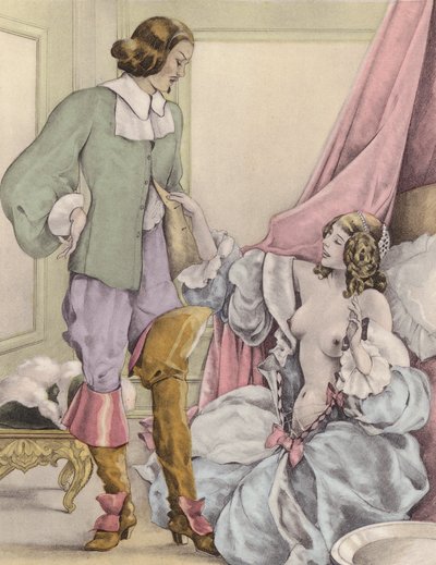 Ilustración de Brunelleschi para Contes et Nouvelles de La Fontaine (litografía en color) de Umberto (after) Brunelleschi