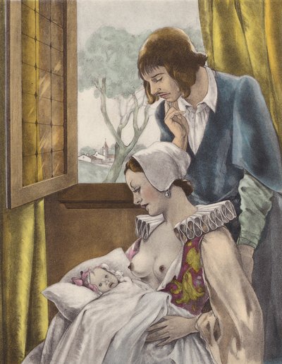 Ilustración de Brunelleschi para Contes et Nouvelles de La Fontaine (litografía en color) de Umberto (after) Brunelleschi