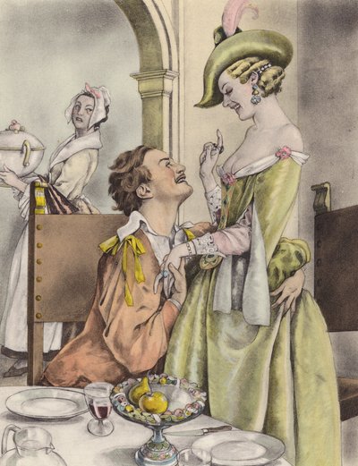 Ilustración de Brunelleschi para Contes et Nouvelles de La Fontaine (litografía en color) de Umberto (after) Brunelleschi