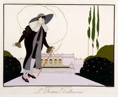 Doctor Ballanzone, de la edición "Máscaras y personajes del teatro italiano" de Le Journal des Dames et des Modes, grabado por Henri Reidel (fl.1914-20) 1914 (litografía en color) de Umberto (after) Brunelleschi