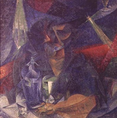 Composición de la figura de una mujer en una mesa de Umberto Boccioni