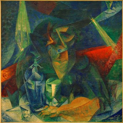 Mujer en el café (Descomposición de figura de mujer en la mesa) de Umberto Boccioni