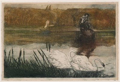 Lago con cisnes de Umberto Boccioni