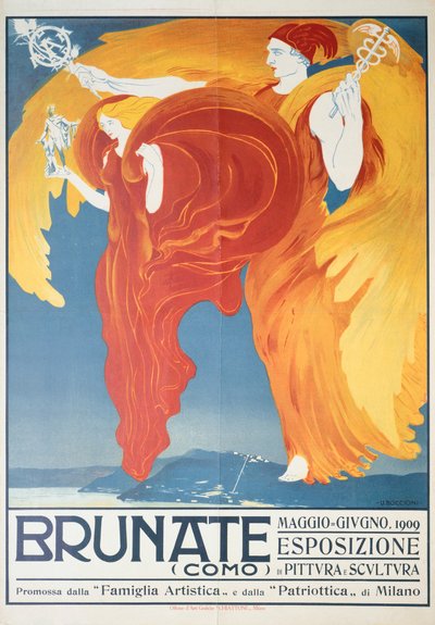Póster para exposición de pintura y escultura en Brunate por Umberto Boccioni, cromolitografía de Umberto Boccioni