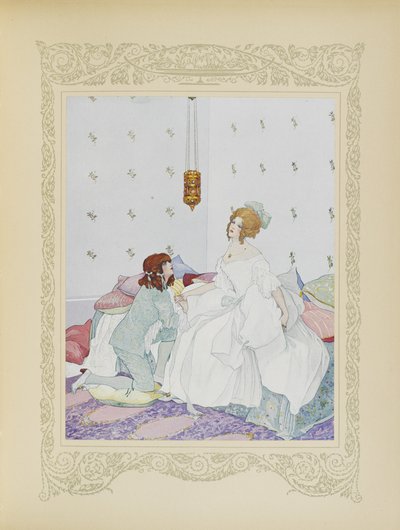 En cuanto la reconoció, se arrojó a sus pies, ilustración de "Contes du Temps Jadis", o "Cuentos de tiempos pasados", p.48 de Umberto Brunelleschi