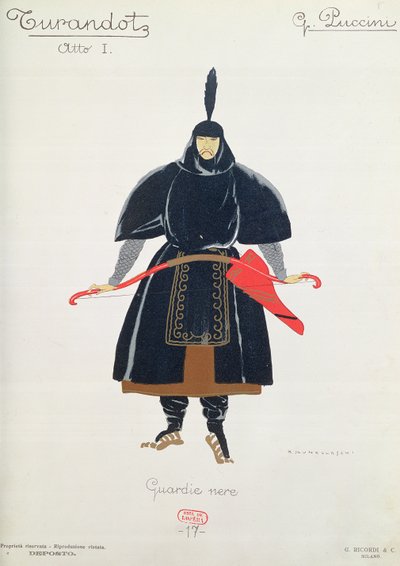 Diseño de vestuario para los Guardias Negros de Turandot de Giacomo Puccini de Umberto Brunelleschi