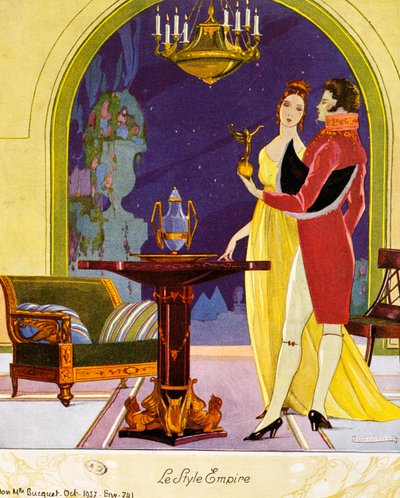 Escena estilo Imperio, escenario teatral, acuarela de Umberto Brunelleschi