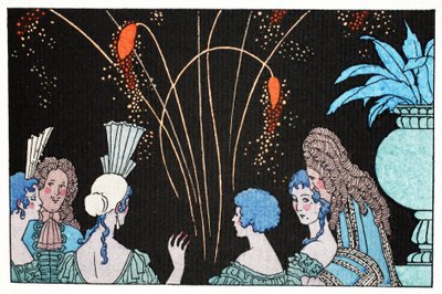 Fuegos artificiales a la luz de la luna (impresión en pochoir) de Umberto Brunelleschi
