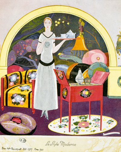 Escena de estilo moderno, escenario teatral, acuarela de Umberto Brunelleschi