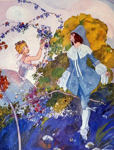 El príncipe azul y la niña Ilustración de Umberto Brunelleschi (1879-1949) Siglo XX de Umberto Brunelleschi
