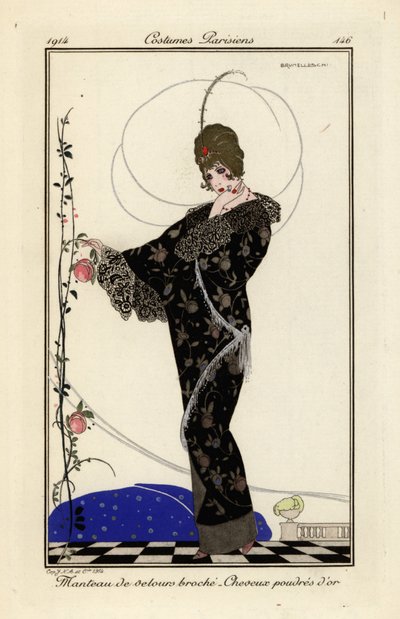 Mujer con abrigo de terciopelo bordado, pelo dorado empolvado. de Umberto Brunelleschi