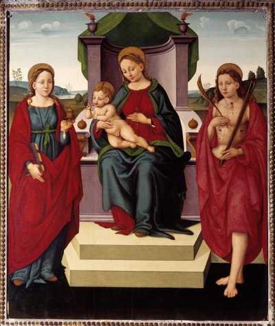 Madonna en trono entre Santa Magdalena y San Sebastián de Umbrian School
