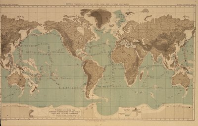 16 gráficos que ilustran las temperaturas oceánicas a diferentes profundidades, de los informes del crucero Challenger de Unbekannt